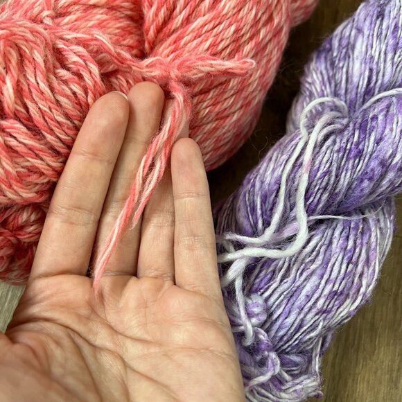 100% Peruvian Wool  Pink / 100% Raw Hand Dyed Cotton Purple Yarn Bundle - Picture 9 of 11